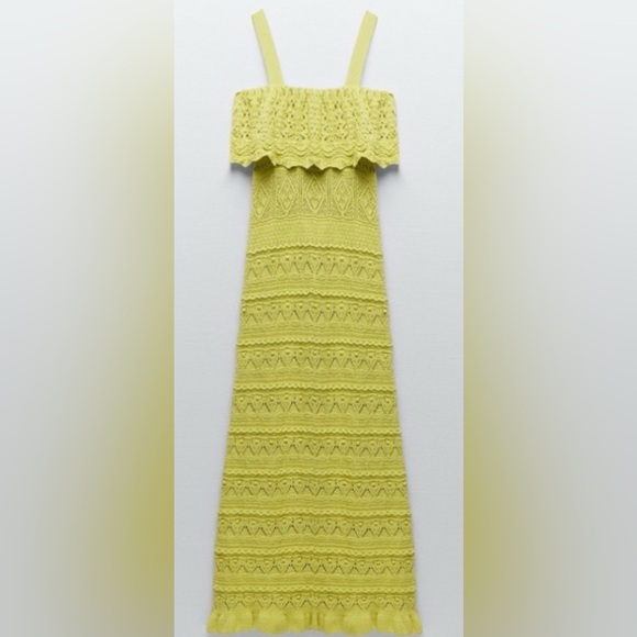 ZARA Lime Green Crochet Maxi Dress - Picture 5 of 11